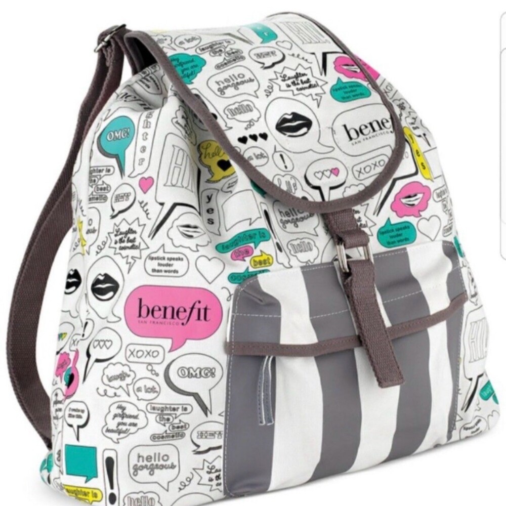 Benefit Cosmetics Backpack Womens Multicolor Pop Art Drawstring Buckle Bag